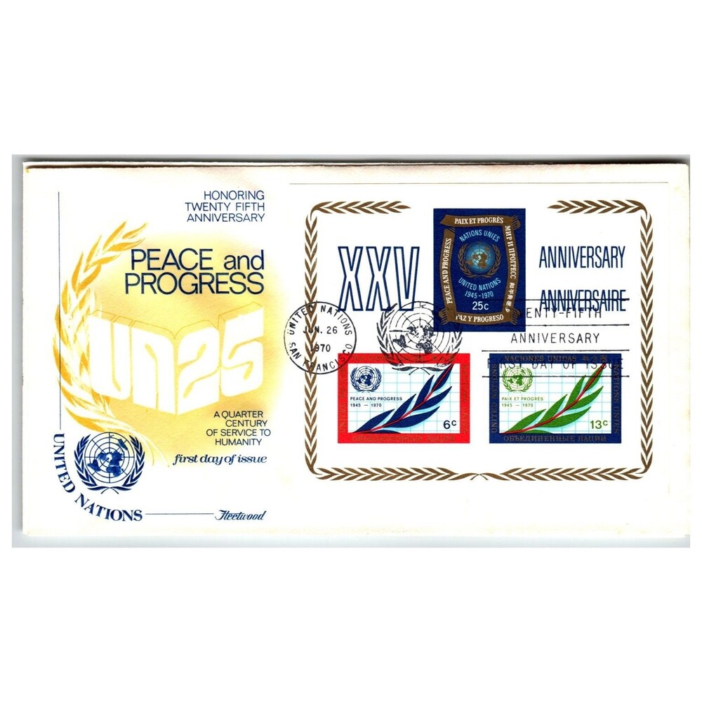 United Nations First Day Cover 1970 25th Anniversary UN Stamps Fleetwood